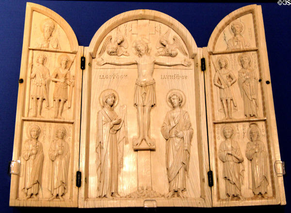 Ivory Borradaile Triptych Crucifixion (c900-1000) from Constantinople at British Museum. London, United Kingdom.