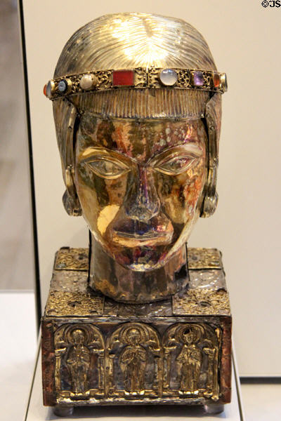 Reliquary head of St Eustace in gilt-silver with gems (c1180-1200) from Basle, Switzerland at British Museum. London, United Kingdom.