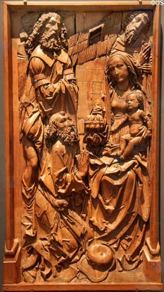 Carved limewood panel showing Adoration of Three Wise Men (c1505-10) by Tilman Riemenschneider of Würzburg, Germany at British Museum. London, United Kingdom.