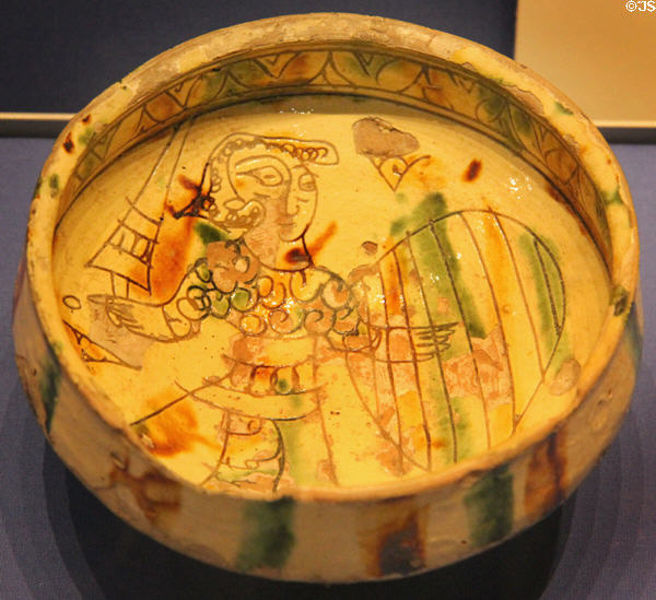 Cyprus earthenware bowl with incised designs (c1200-1350) at British Museum. London, United Kingdom.