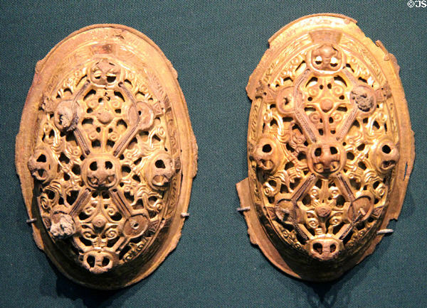 Viking oval brooches for women's dress (late 800s-early 900s) from Suffolk at British Museum. London, United Kingdom.