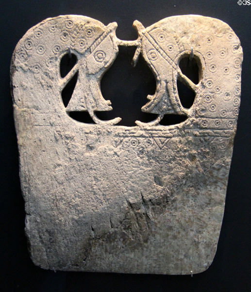 Viking whalebone plaque from grave from Norway perhaps used to smooth clothing (800s) at British Museum. London, United Kingdom.