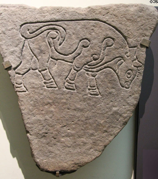 Pictish carving of bull (c400-850) from Scotland at British Museum. London, United Kingdom.