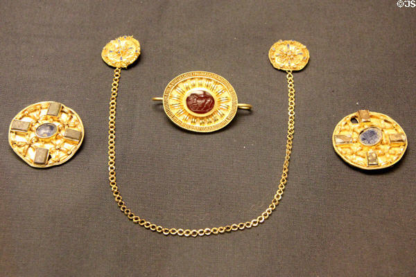 Gold jewelry found in Ashwell Hoard (late 3rdC-4thC) at British Museum. London, United Kingdom.