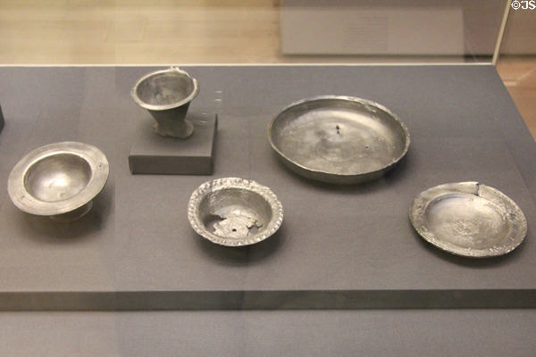 Roman pewter vessels (4thC CE) found at Icklingham, Suffolk at British Museum. London, United Kingdom.
