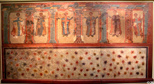 Roman era villa wall painted for Christian worship (4thC CE) found Lullingstone Roman Villa, Kent at British Museum. London, United Kingdom.