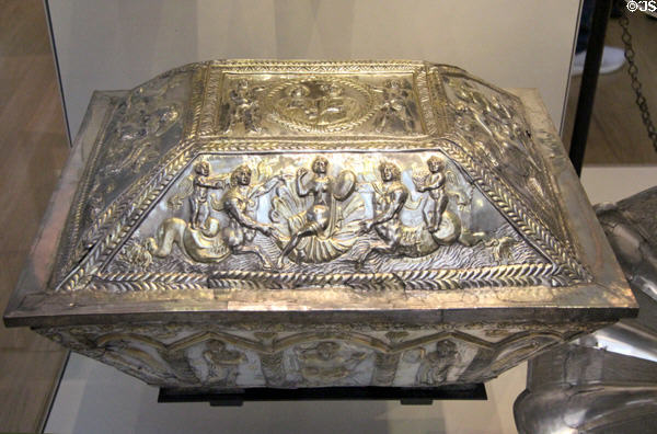 Late Roman silver casket (c380 CE) discovered in Treasure at foot of Esquiline Hill in Rome at British Museum. London, United Kingdom.