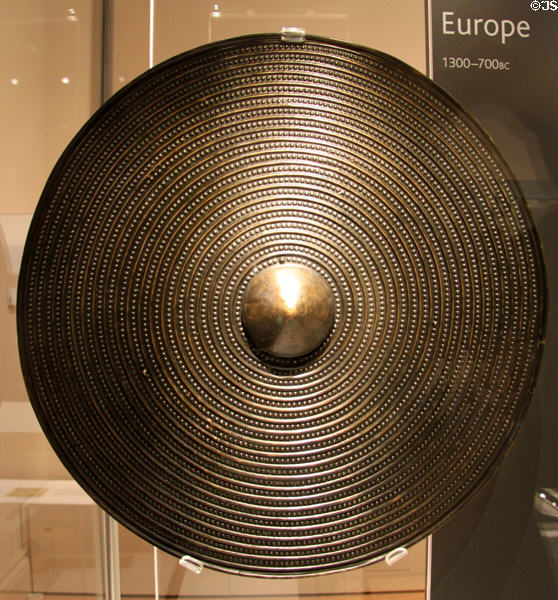 Late Bronze Age bronze shield (c1200-900 BCE) found at Dyfed, Wales at British Museum. London, United Kingdom.