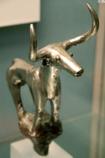 Silver bull of early Bronze Age (c2300 BCE) prob. from Alaca Hüyük in central Turkey at British Museum. London, United Kingdom.