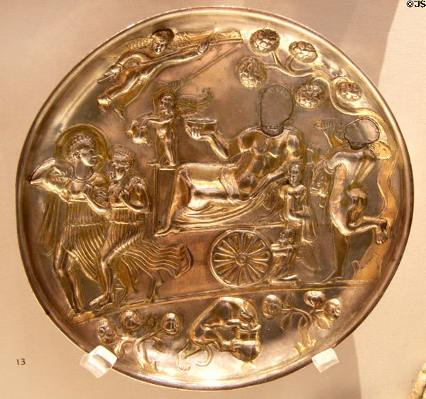 Silver plate showing Dionysus (2nd-3rdC CE) from Qunduz, Afghanistan at British Museum. London, United Kingdom.