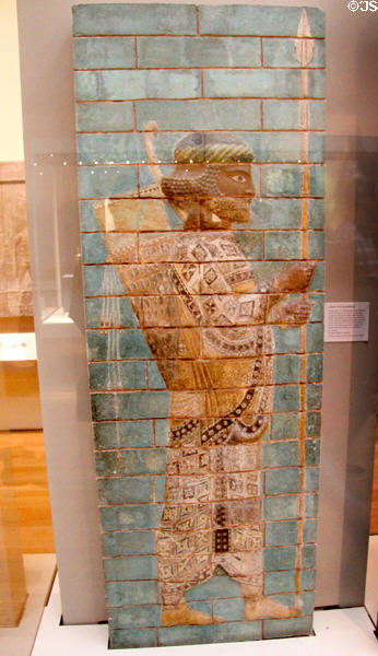 Glazed brick guardsman (521-500 BCE) excavated from Palace of Susa, Iran at British Museum. London, United Kingdom.