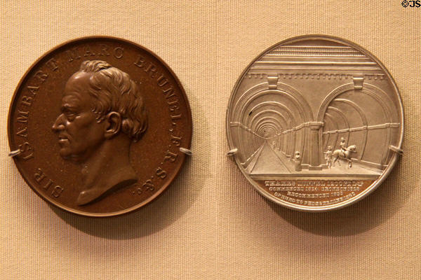 Medals of Sir Marc Isambard Kingdom Brunel (1842) & Completion of his Thames Tunnel (1842) at British Museum. London, United Kingdom.