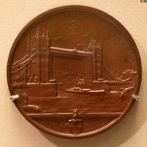 Medal for Opening of Tower Bridge over Thames River (1894) by Frank Bowcher at British Museum. London, United Kingdom.