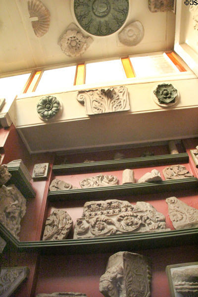 Sculpted architectural elements off Breakfast Room at Sir John Soane's Museum. London, United Kingdom.