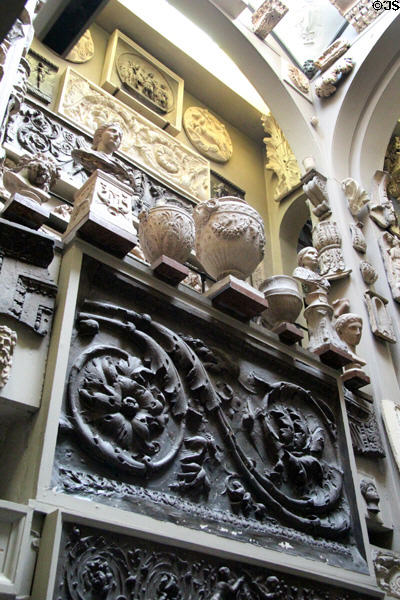 Variety of decorative elements used in architecture at Sir John Soane's Museum. London, United Kingdom.