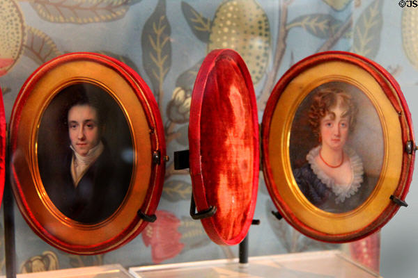 Miniature watercolors on ivory of Morris's parents: William Morris Sr & Emma Shelton (1824) by T. Wheeler at Morris Gallery. London, United Kingdom.