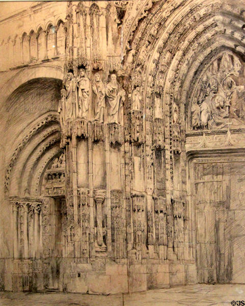 Rouen Cathedral watercolor attrib. John Ruskin from era when Morris & friends toured France & discovered Gothic art at Morris Gallery. London, United Kingdom.