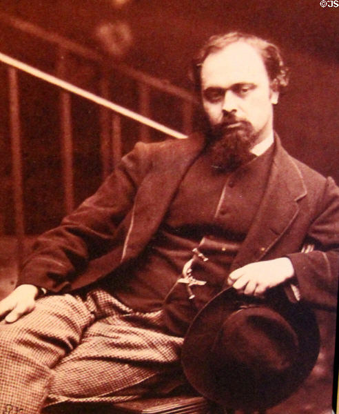 Dante Gabriel Rossetti (Pre-Raphaelite Brotherhood founder & associate of Morris) photo (1863) by Lewis Carroll at Morris Gallery. London, United Kingdom.