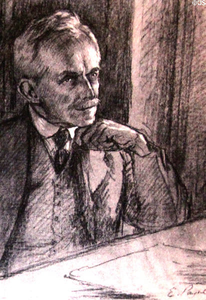 John Henry Dearle (started as Morris' apprentice & eventually became firm's chief designer) drawing (c1930) by Edward Payne at Morris Gallery. London, United Kingdom.