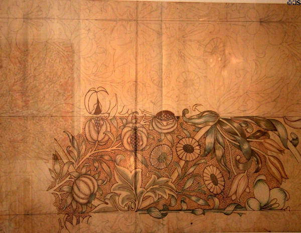 Lily & Pomegranate original design for wallpaper (1886) by William Morris at Morris Gallery. London, United Kingdom.