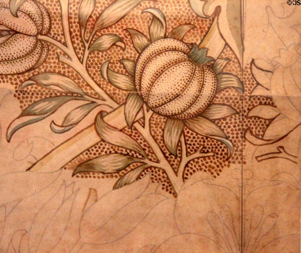 Detail of William Morris' for Lily & Pomegranate wallpaper (1886) at Morris Gallery. London, United Kingdom.