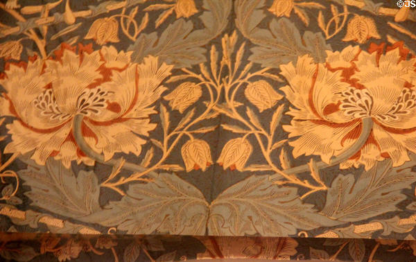 Honeysuckle block printed linen (designed 1876) by William Morris & printed by Thomas Wardle at Morris Gallery. London, United Kingdom.