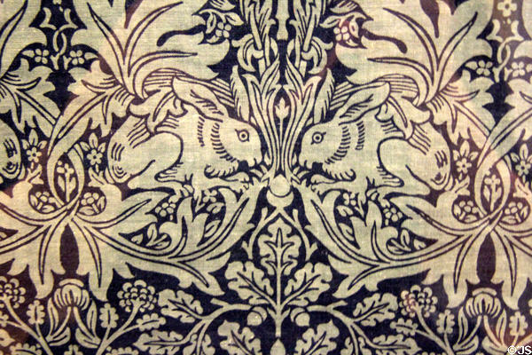 Detail of Double rabbit printed cotton (designed 1882) by William Morris & printed by Merton Abbey at Morris Gallery. London, United Kingdom.