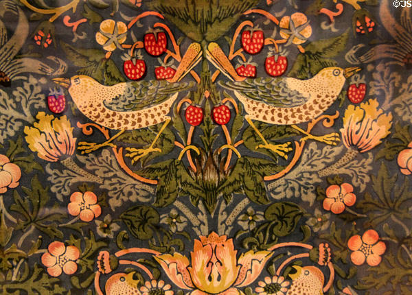 Strawberry Thief printed cotton (designed 1883) by William Morris & printed by Merton Abbey at Morris Gallery. London, United Kingdom.