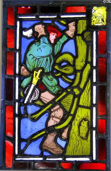 Woodcutter stained glass (1863) by Ford Madox Brown & Philip Webb made by Morris, Marshall, Faulkner & Co at Morris Gallery. London, United Kingdom.