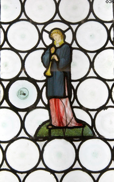 Minstrel stained glass (c1868) by William Morris made by Morris, Marshall, Faulkner & Co at Morris Gallery. London, United Kingdom.