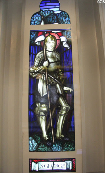 St George stained glass (1921) by John Henry Dearle made by Morris & Co at Morris Gallery. London, United Kingdom.