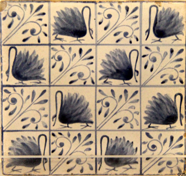 Swan ceramic tile (1870s) by William Morris in Netherlands at Morris Gallery. London, United Kingdom.