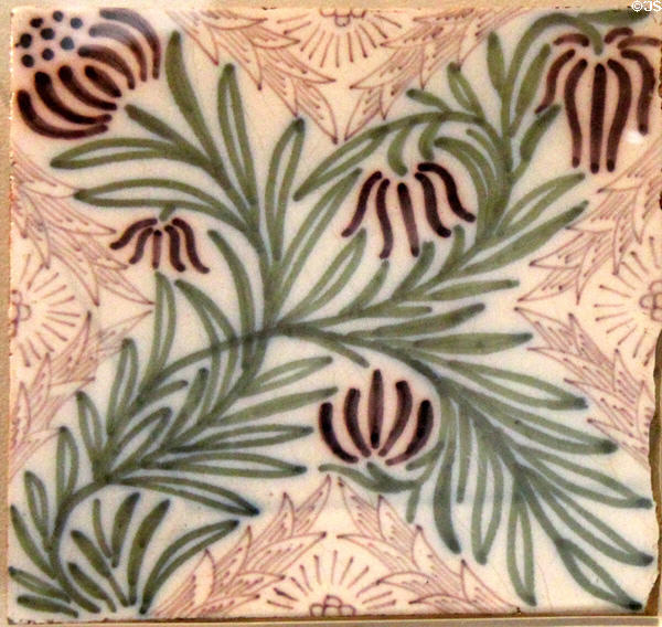 Diagonal Wreath ceramic tile [c1875-80] possibly by Kate Faulkner or John Henry Dearle for Morris & Co. at Morris Gallery. London, United Kingdom.