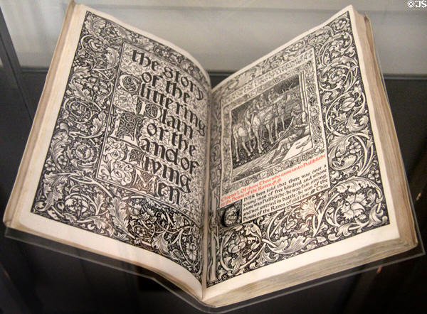 Story of the Glittering Plain or the Land of Living Men book by William Morris for Kelmscott Press at Morris Gallery. London, United Kingdom.