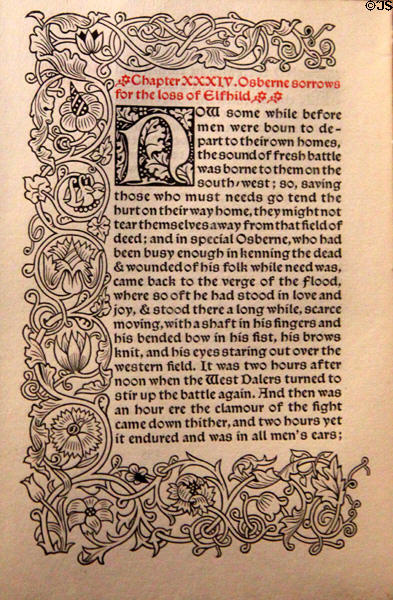 The Floure and the Leafe poem by Sir Thomas Clanvowe (1896) by Kelmscott Press in Troy typeface at Morris Gallery. London, United Kingdom.