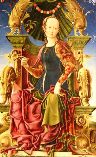 Muse (Calliope?) painting (prob 1455-60) by Cosimo Tura of Ferrara, Italy at National Gallery. London, United Kingdom.
