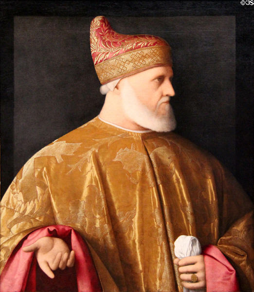 Doge Andrea Gritti portrait (c1523-31) by Vincenzo Catena at National Gallery. London, United Kingdom.