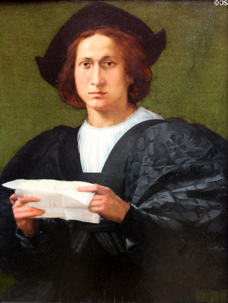 Portrait of a Young Man holding a Letter (1518) by Roso Fiorentino at National Gallery. London, United Kingdom.