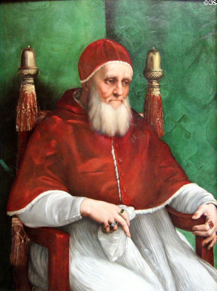 Pope Julius II portrait (1511) by Raphael at National Gallery. London, United Kingdom.