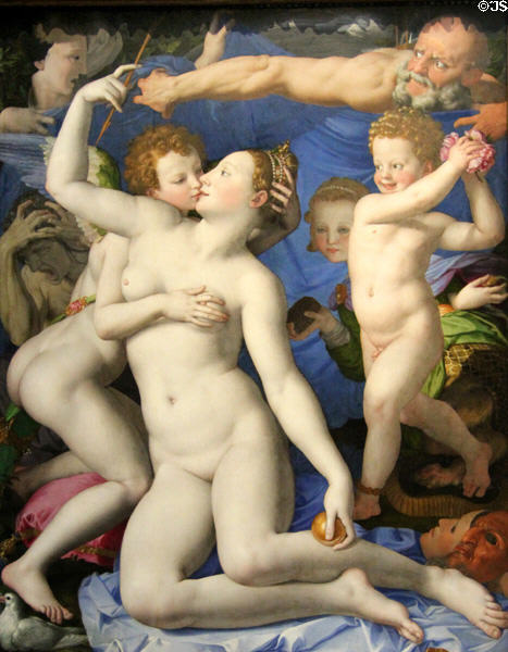 Allegory with Venus & Cupid painting (c1545) by Bronzino at National Gallery. London, United Kingdom.