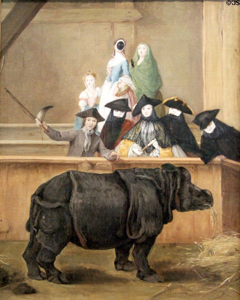 Rhinoceros at Carnival of Venice painting (prob 1751) by Pietro Longhi at National Gallery. London, United Kingdom.