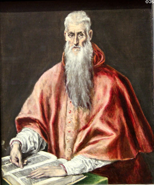 St Jerome as Cardinal painting (1590-1600) possibly by El Greco at National Gallery. London, United Kingdom.