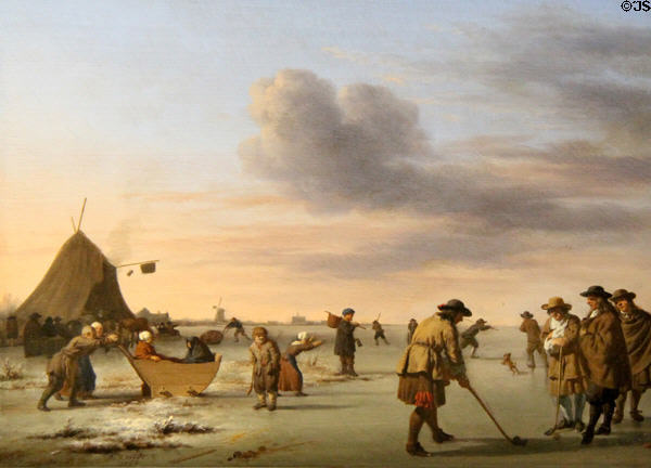 Golfers on Ice near Haarlem painting (1668) by Adriaen van de Velde at National Gallery. London, United Kingdom.