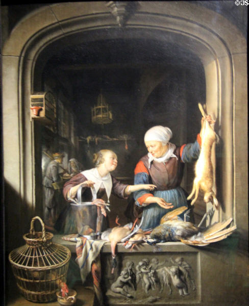 Poulterer's Shop painting (c1670) by Gerrit Dou at National Gallery. London, United Kingdom.