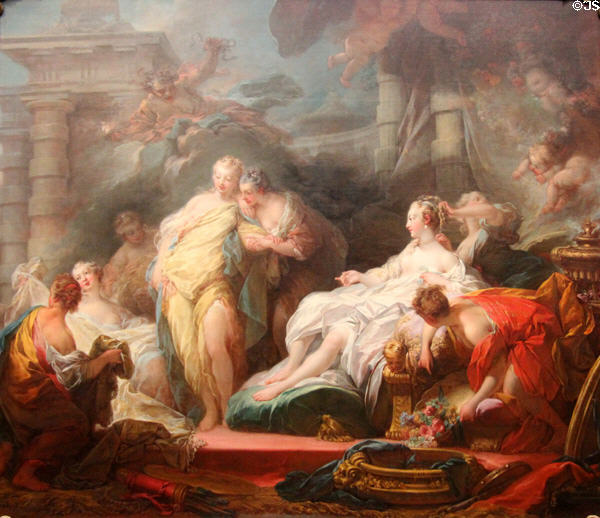 Psyche showing her Sisters her Gifts from Cupid painting (c1753) by Jean-Honoré Fragonard at National Gallery. London, United Kingdom.