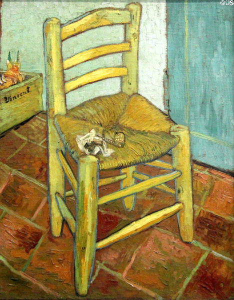 Van Gogh's chair in house in Arles painting (1888) by Vincent van Gogh at National Gallery. London, United Kingdom.