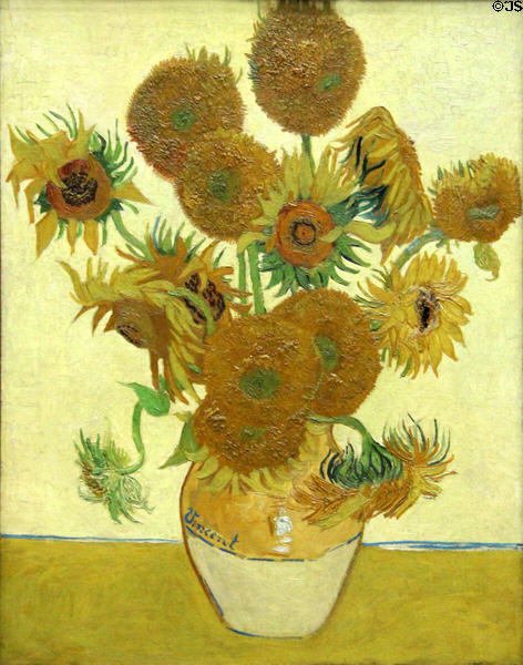 Sunflowers painting (1888) by Vincent van Gogh at National Gallery. London, United Kingdom.