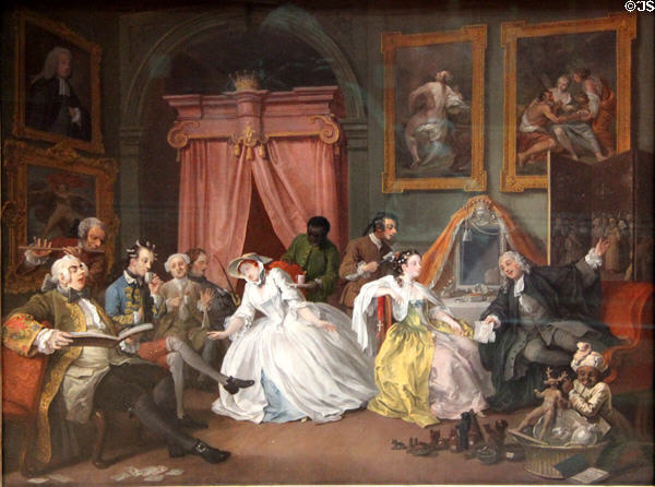Marriage problems from Marriage a-la-Mode series of paintings (c1743) by William Hogarth at National Gallery. London, United Kingdom.