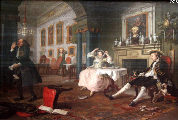 Marriage in trouble from Marriage a-la-Mode series of paintings (c1743) by William Hogarth at National Gallery. London, United Kingdom.