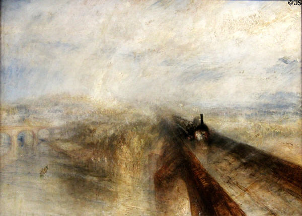 Rain, Steam & Speed - Great Western Railway painting (1844) by Joseph Mallord William Turner at National Gallery. London, United Kingdom.